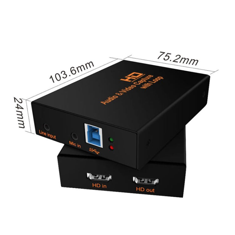 Z28 Profesional HDMI Hembra + Micrófono + Entrada de línea a HDMI Hembra USB 3.0 Caja de captura de audio y video, Z28