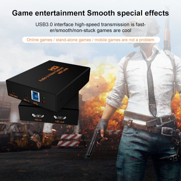 Z28 Profesional HDMI Hembra + Micrófono + Entrada de línea a HDMI Hembra USB 3.0 Caja de captura de audio y video, Z28