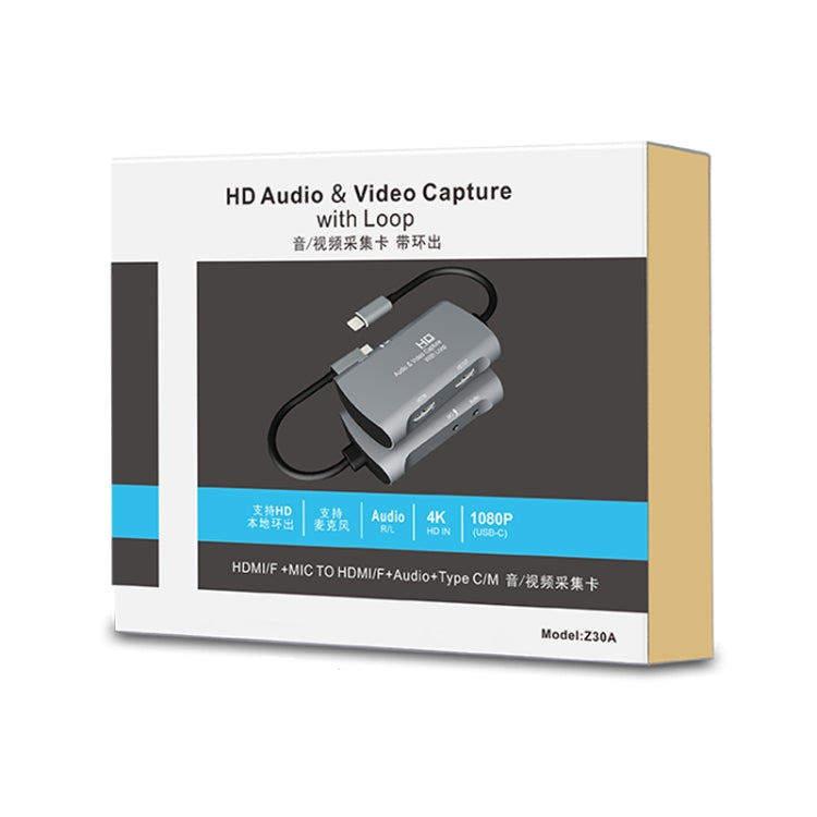 Z30A HDMI Hembra + Micrófono a HDMI Hembra + Audio + USB-C / Caja de Captura de Video Tipo-C, Z30A