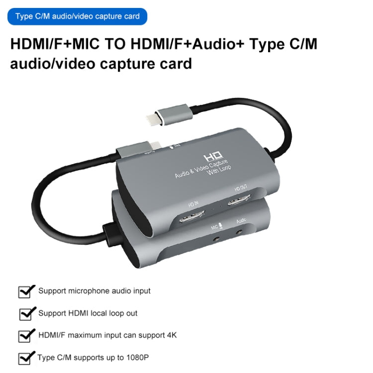 Z30A HDMI Hembra + Micrófono a HDMI Hembra + Audio + USB-C / Caja de Captura de Video Tipo-C, Z30A