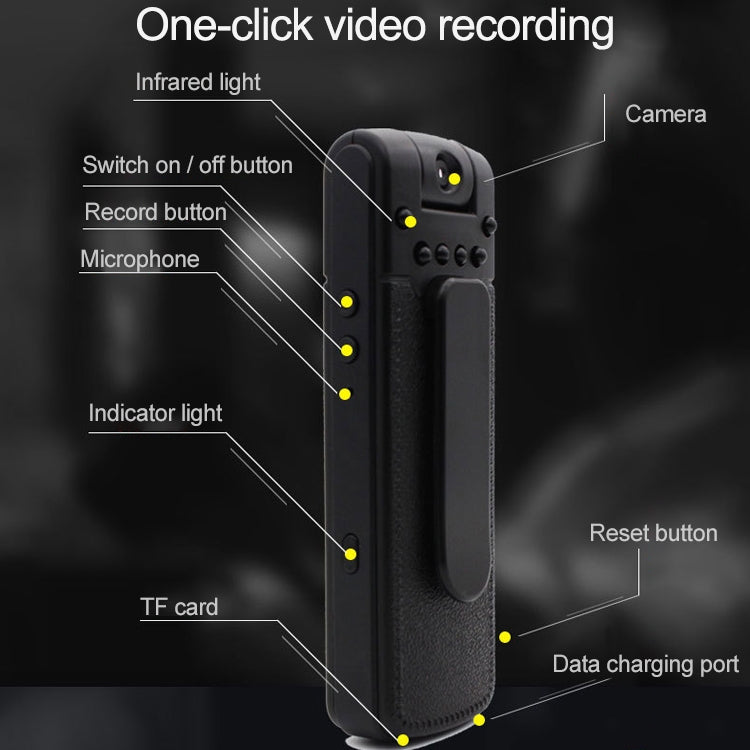 B18 Back Clip Design 1080P HD Camera Recording Pen, admite detección de movimiento / visión nocturna por infrarrojos / cámara de rotación de 180 grados / tarjeta TF