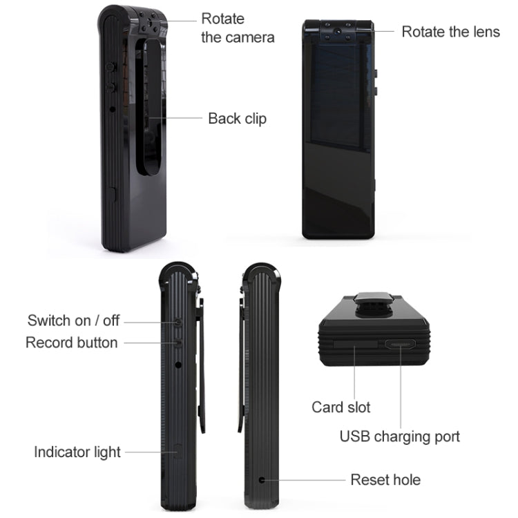 B19 Back Clip Design 1080P HD Camera Video Recorder, admite detección de movimiento / visión nocturna por infrarrojos / cámara de rotación de 180 grados / tarjeta TF / OTG