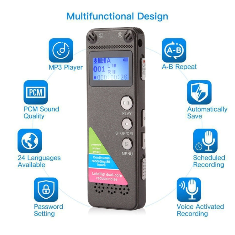 Grabadora de voz de audio portátil VM31, 8 GB, compatible con reproducción de música, 8GB