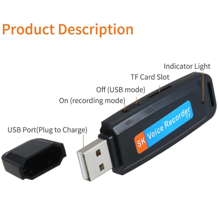 Grabadora de voz USB portátil U-Disk recargable SK001, sin memoria, No Memory