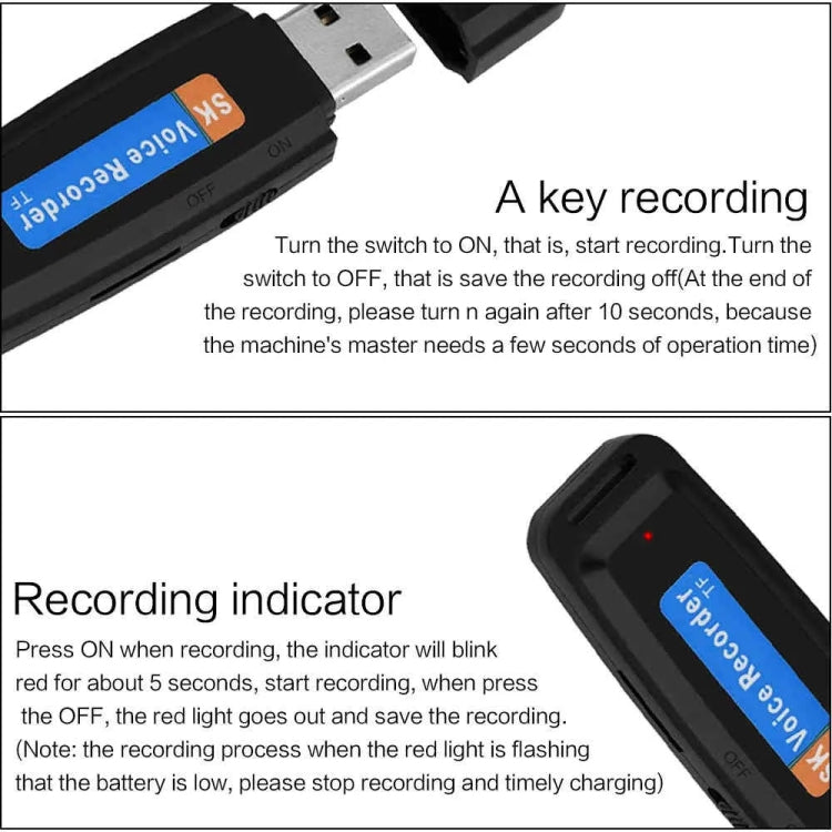 Grabadora de voz USB portátil U-Disk recargable SK001, sin memoria, No Memory