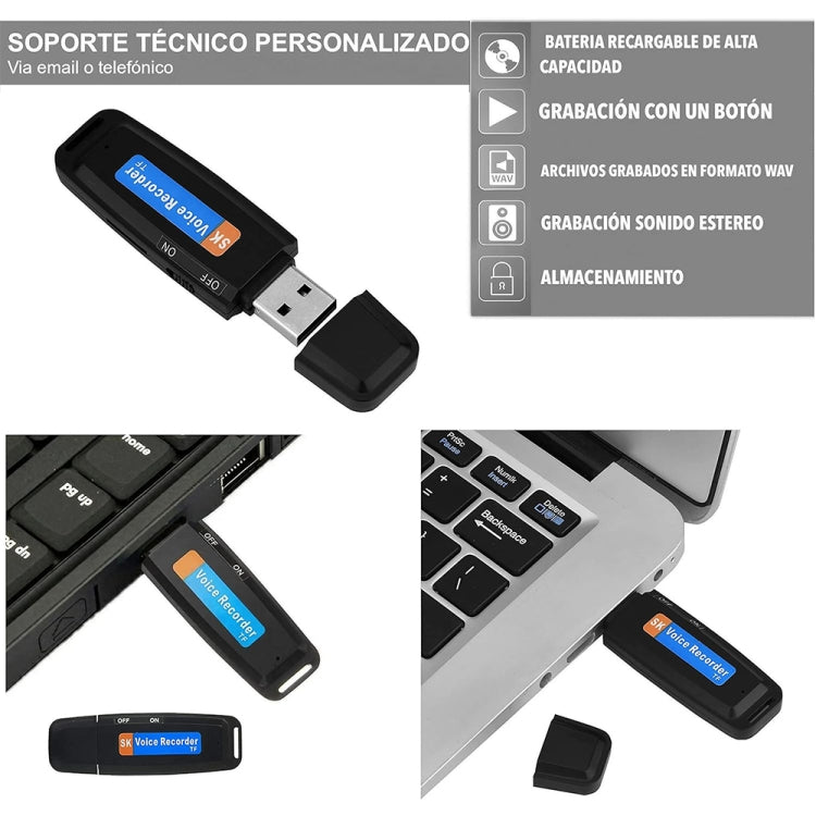 Grabadora de voz USB portátil U-Disk recargable SK001, sin memoria, No Memory