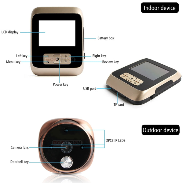 M530 Pantalla TFT de 3,0 pulgadas Cámara de 3,0 MP Visor de puerta digital de vídeo, compatible con tarjeta TF (32 GB máx.) y visión nocturna por infrarrojos, M530