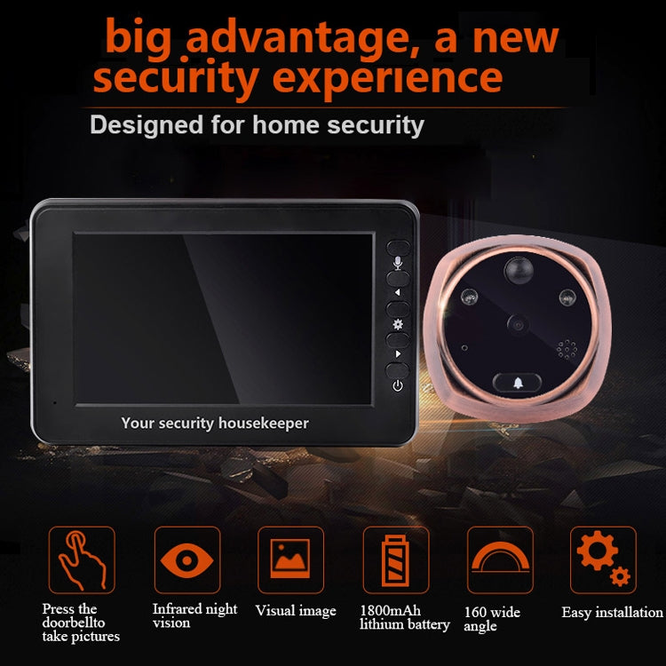 M4300A Pantalla de 4,3 pulgadas Cámara de 3,0 MP Timbre inteligente con vídeo, compatible con tarjeta TF (32 GB máx.), Detección de movimiento y Visión nocturna por infrarrojos, M4300A