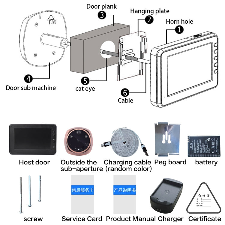 M4300A Pantalla de 4,3 pulgadas Cámara de 3,0 MP Timbre inteligente con vídeo, compatible con tarjeta TF (32 GB máx.), Detección de movimiento y Visión nocturna por infrarrojos, M4300A