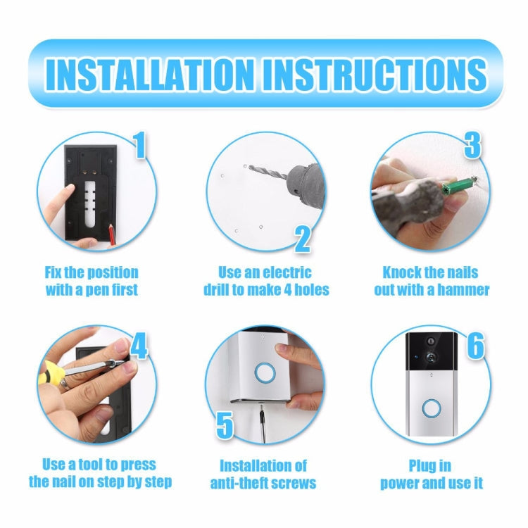 VESAFE HD 720P Cámara de seguridad Smart WiFi Video Timbre Intercomunicador, compatible con tarjeta TF y visión nocturna infrarroja y aplicación de detección de movimiento para IOS y Android, VS-A5 Black, VS-A4 Silver