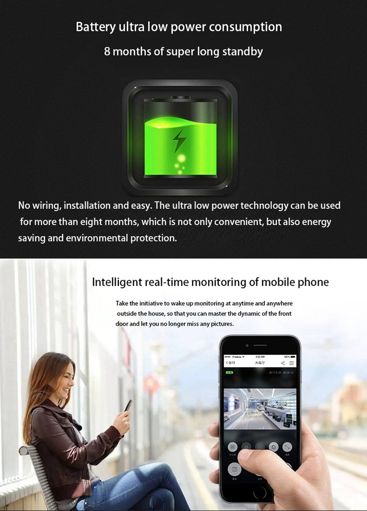 VESAFE Home VS-M2 HD 720P Cámara de seguridad Smart WiFi Video Timbre Intercomunicador, compatible con tarjeta TF y visión nocturna y aplicación de detección PIR para IOS y Android, VS-M2