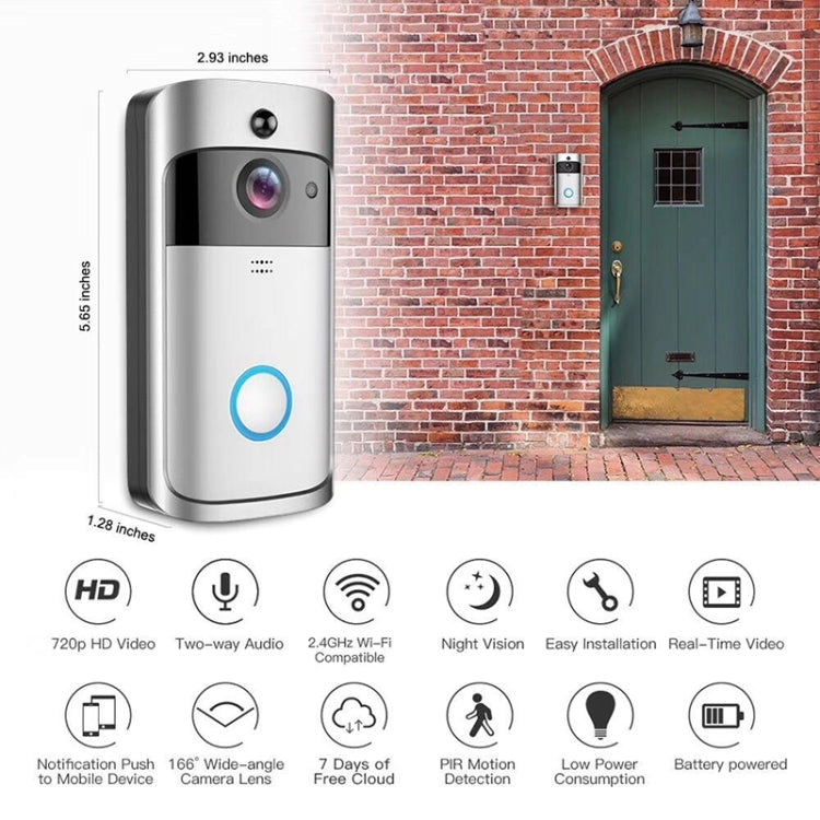 M4 720P Smart WIFI Video PIR de potencia ultrabaja Timbre visual con 3 ranuras para batería, compatible con monitoreo remoto de teléfono móvil, visión nocturna y lente de cámara gran angular de 166 grados