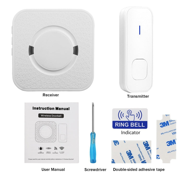 P6-B 110dB Inalámbrico IP55 Receptor de timbre WiFi de bajo consumo de energía a prueba de agua, 53 opciones de música, Distancia del receptor: 300 m