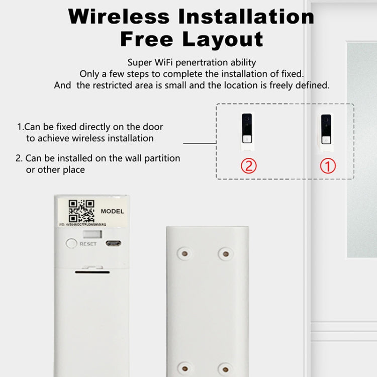 Timbre de video con botón cuadrado inteligente WiFi M200B, compatible con detección de movimiento por infrarrojos y tasa de adaptación e intercomunicador bidireccional y activación remota / PIR, M200B