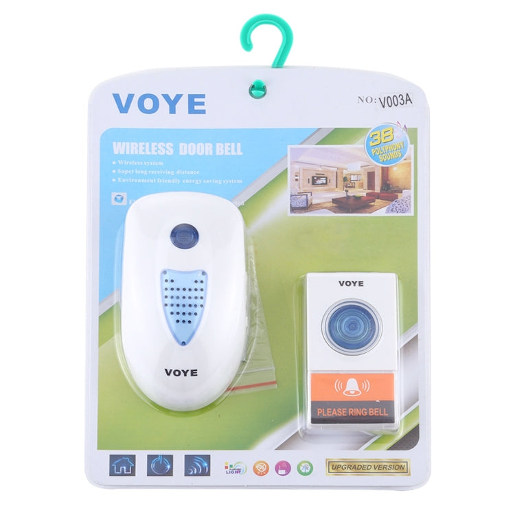 VOYE V003A Home Music Timbre inalámbrico con control remoto con 38 sonidos de polifonía, enchufe de EE. UU., V003A