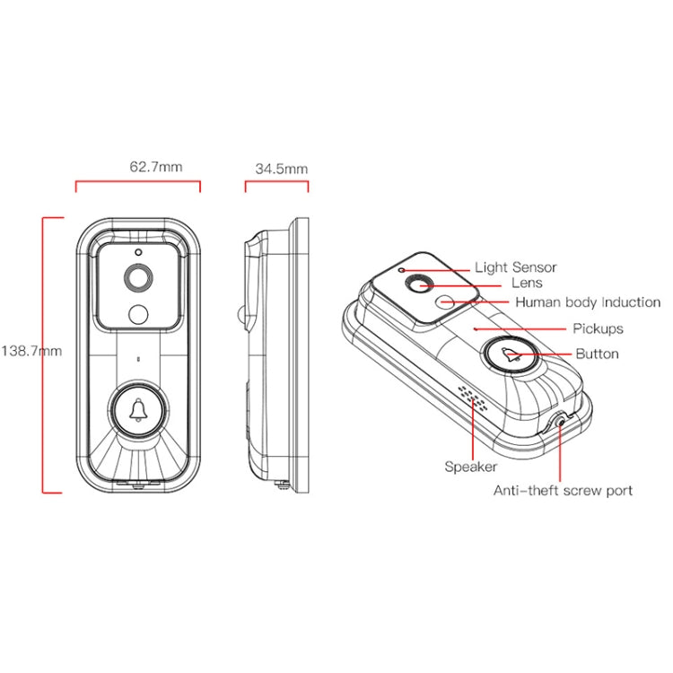 Anytek B60 720P Smart WiFi Video Timbre visual, compatible con aplicación remota y detección PIR y tarjeta TF
