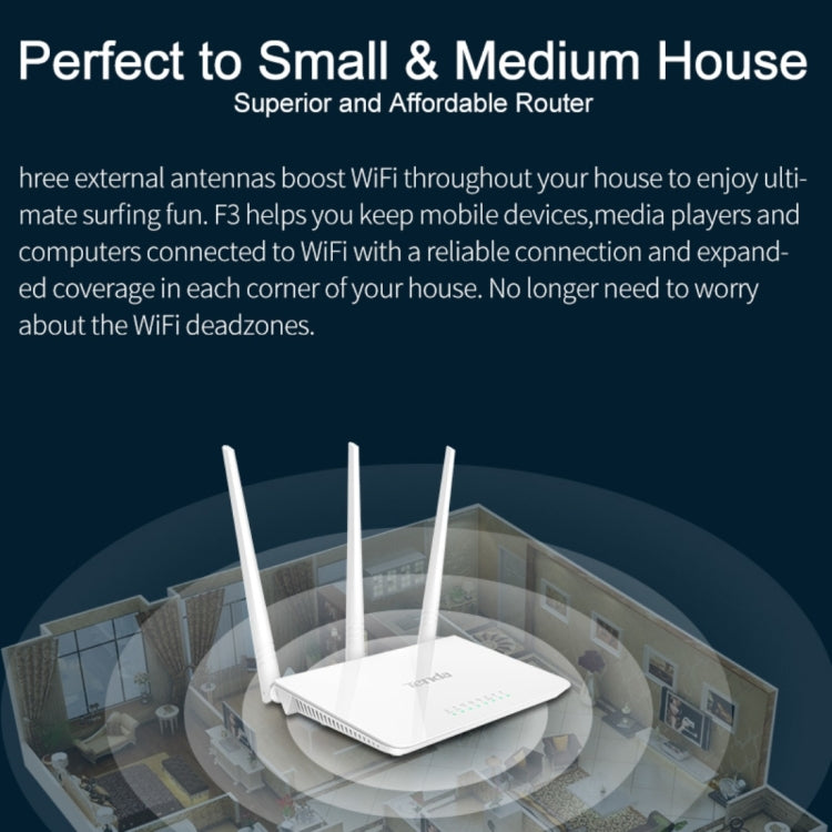 Tenda F3 Inalámbrico 2.4GHz 300Mbps WiFi Router con 3 * 5dBi Antenas Externas, F3