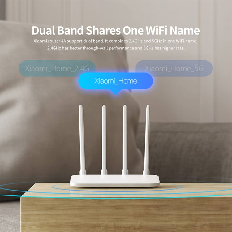 Original Xiaomi WiFi Router 4A Smart APP Control AC1200 1167Mbps 128MB 2.4GHz y 5GHz CPU de doble núcleo Puerto Gigabit Ethernet Repetidor de enrutador inalámbrico con 4 antenas, soporte Web y Android e iOS, enchufe de EE. UU., 4A (Dual-core CPU)