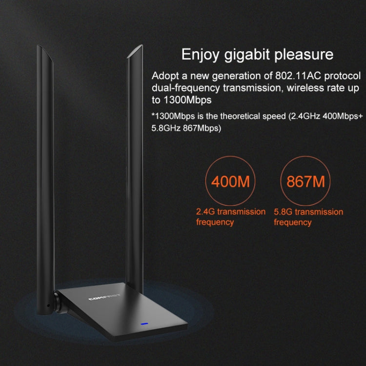 COMFAST CF-WU782ACV2 1300Mbps Adaptador de red Wifi USB de doble banda con 2 antenas, CF-WU782ACV2