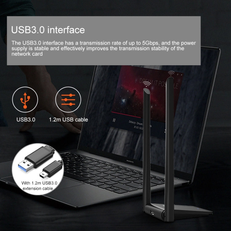 COMFAST CF-WU782ACV2 1300Mbps Adaptador de red Wifi USB de doble banda con 2 antenas, CF-WU782ACV2