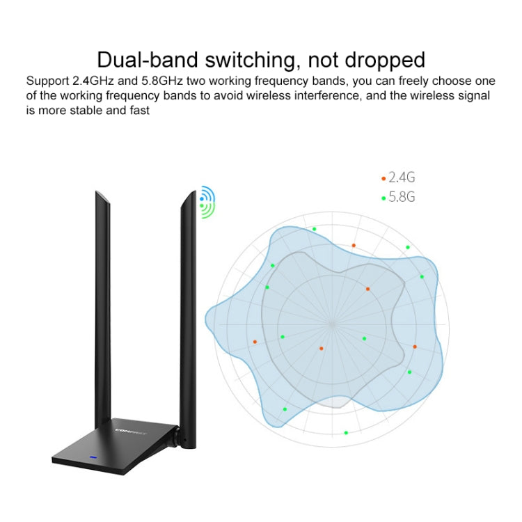 COMFAST CF-WU782ACV2 1300Mbps Adaptador de red Wifi USB de doble banda con 2 antenas, CF-WU782ACV2