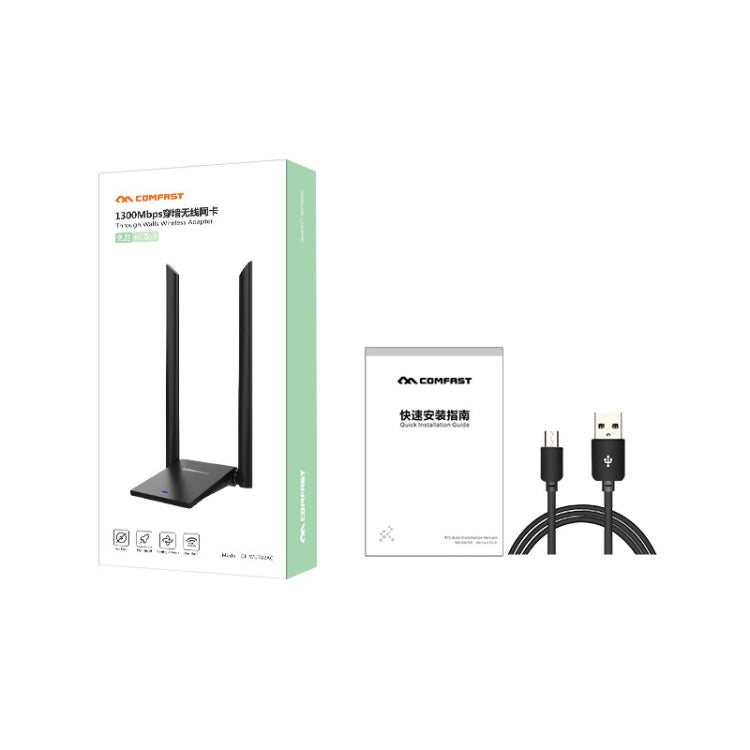COMFAST CF-WU782ACV2 1300Mbps Adaptador de red Wifi USB de doble banda con 2 antenas, CF-WU782ACV2