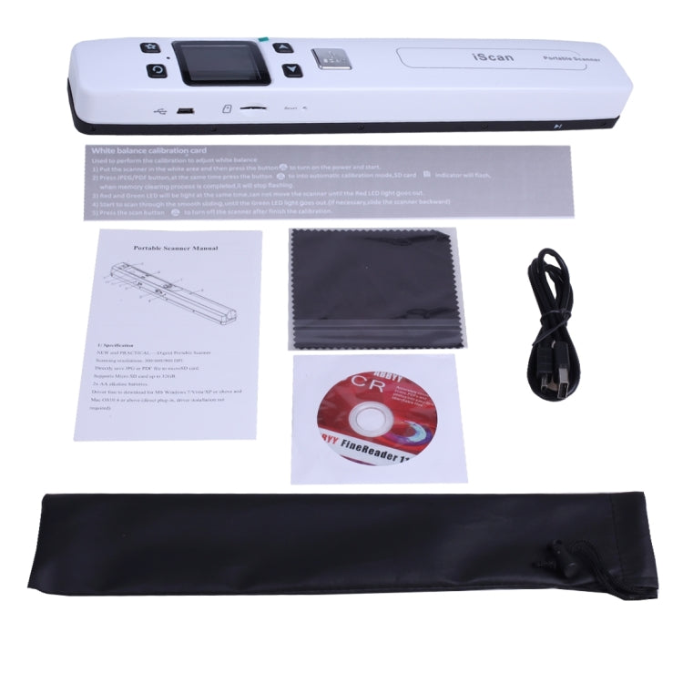 iScan02 Escáner de mano portátil de documentos móviles de doble rodillo con pantalla LED, soporte 1050DPI / 600DPI / 300DPI / PDF / JPG / TF, iScan02 White, iScan02 Black