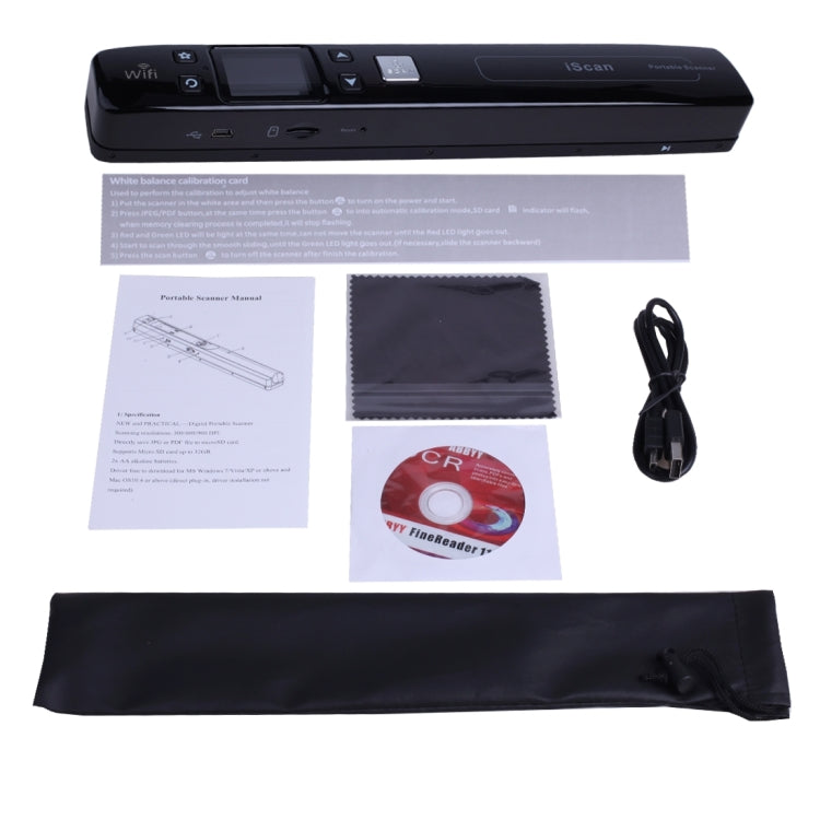 iScan02 WiFi Escáner de mano portátil de documentos móviles de doble rodillo con pantalla LED, soporte 1050DPI / 600DPI / 300DPI / PDF / JPG / TF, WiFi iScan02 Black, WiFi iScan02 White