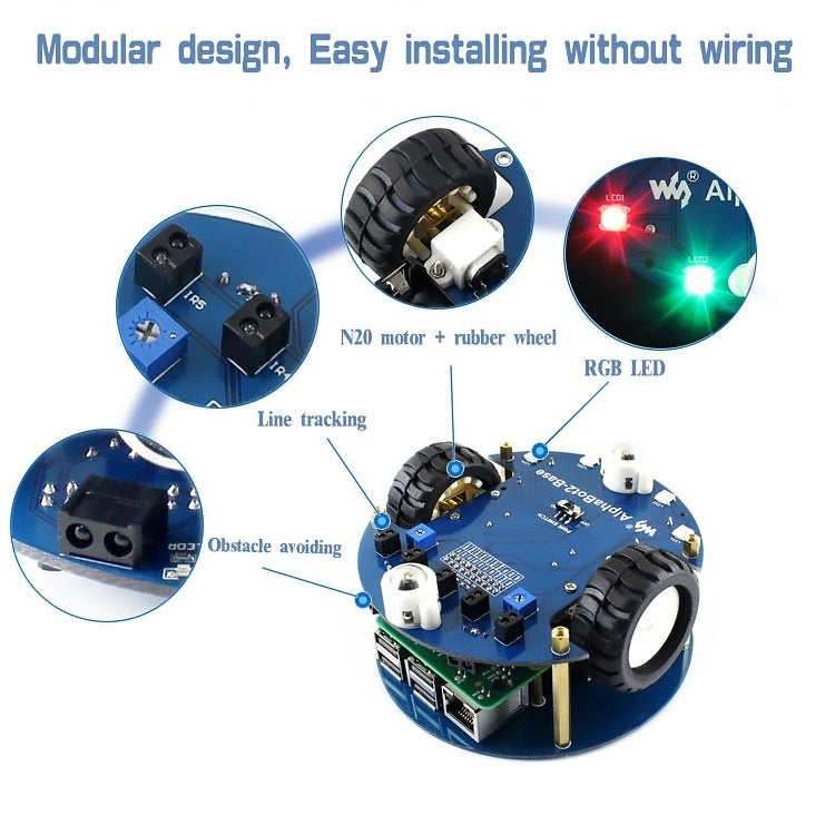 Kit de construcción de robot Waveshare AlphaBot2 para Raspberry Pi 3 Modelo B, For Raspberry Pi 3 Model B