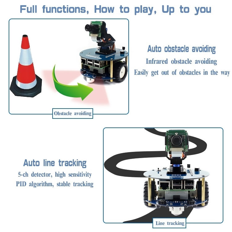 Kit de construcción de robot Waveshare AlphaBot2 para Raspberry Pi 3 Modelo B (sin Pi), For Raspberry Pi 3 Model B (No Pi)