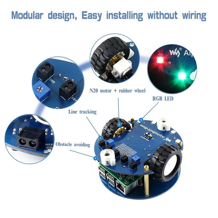 Kit de construcción de robot Waveshare AlphaBot2 para Raspberry Pi 3 Modelo B (sin Pi), For Raspberry Pi 3 Model B (No Pi)