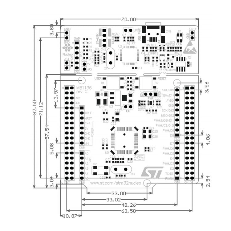 Placa de desarrollo Waveshare NUCLEO-L476RG, STM32 Nucleo-64, 11307