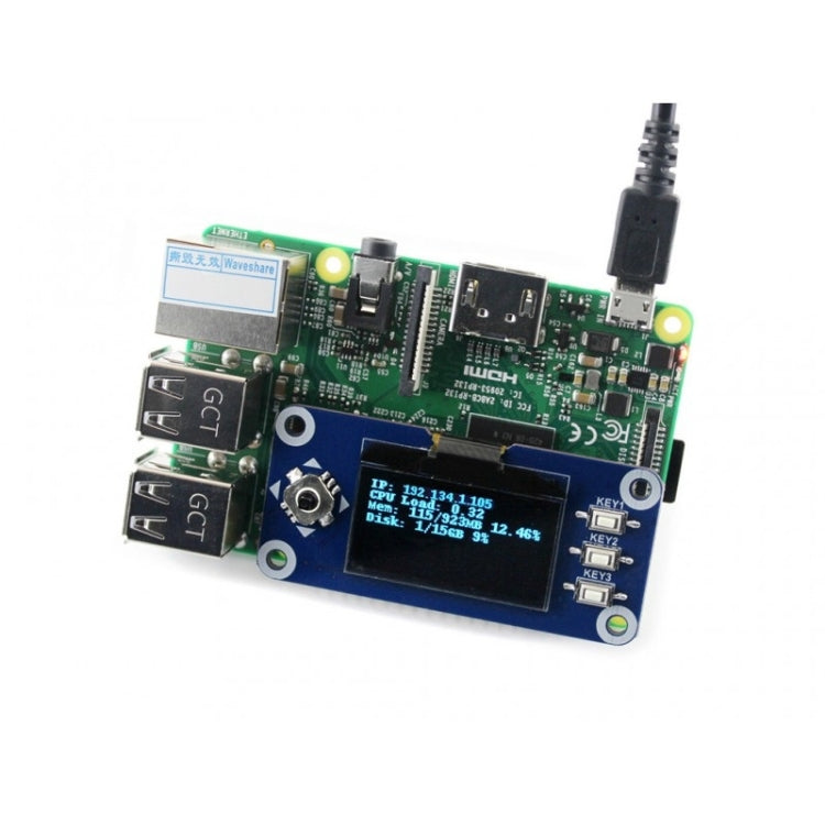 Waveshare 1,3 pulgadas 128x64 píxeles interfaz SPI/I2C pantalla OLED HAT para Raspberry Pi