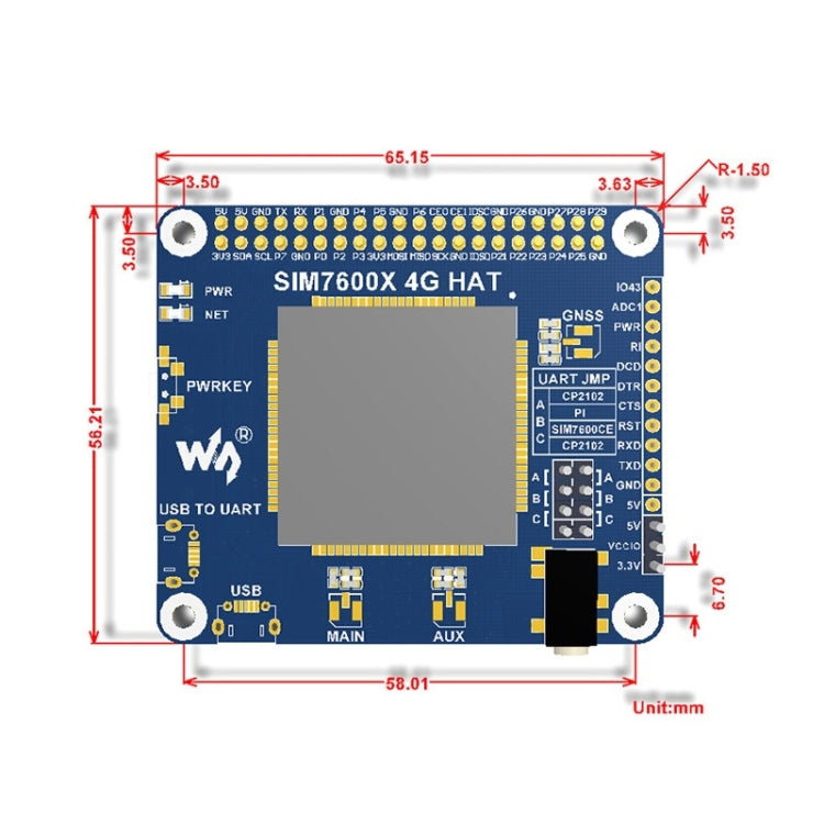 Waveshare 4G / 3G / 2G / GSM / GPRS / GNSS HAT para Raspberry Pi, LTE CAT4, para China