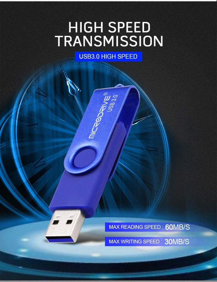 MicroDrive 16GB USB 3.0 Teléfono Android y computadora Disco giratorio de metal en forma de U de doble uso, 16GB