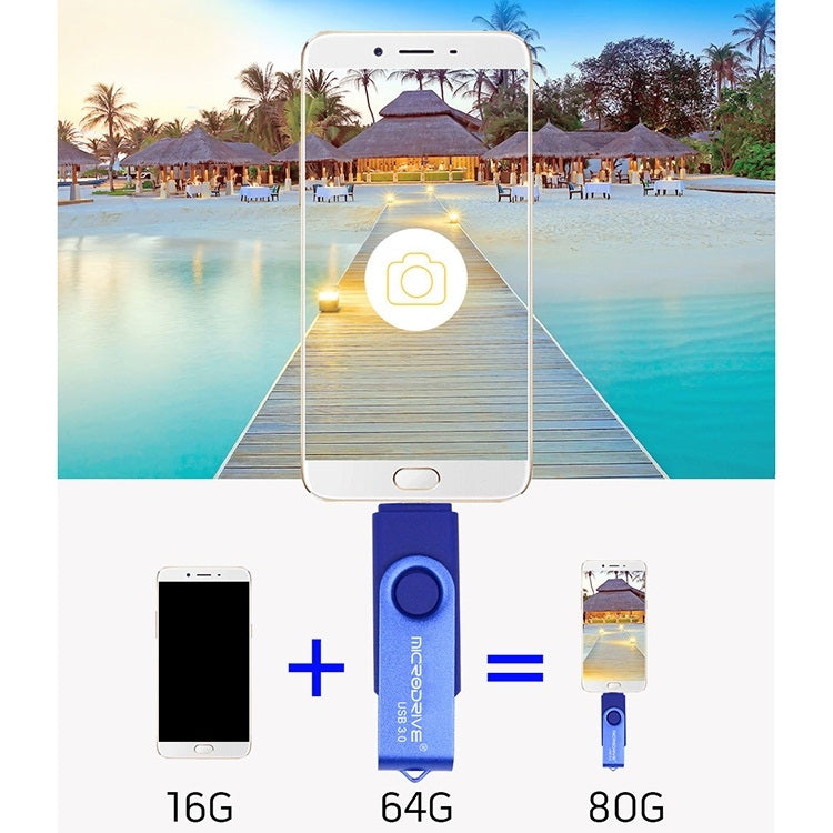 MicroDrive 16GB USB 3.0 Teléfono Android y computadora Disco giratorio de metal en forma de U de doble uso, 16GB
