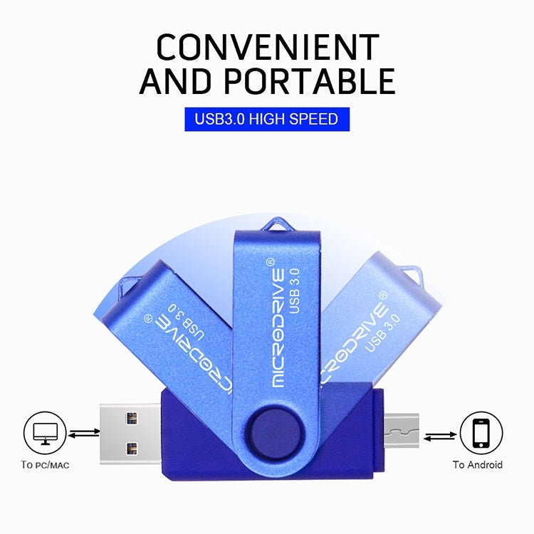 MicroDrive 16GB USB 3.0 Teléfono Android y computadora Disco giratorio de metal en forma de U de doble uso, 16GB