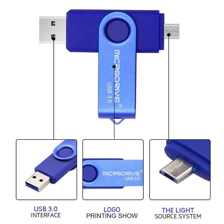 MicroDrive 16GB USB 3.0 Teléfono Android y computadora Disco giratorio de metal en forma de U de doble uso, 16GB