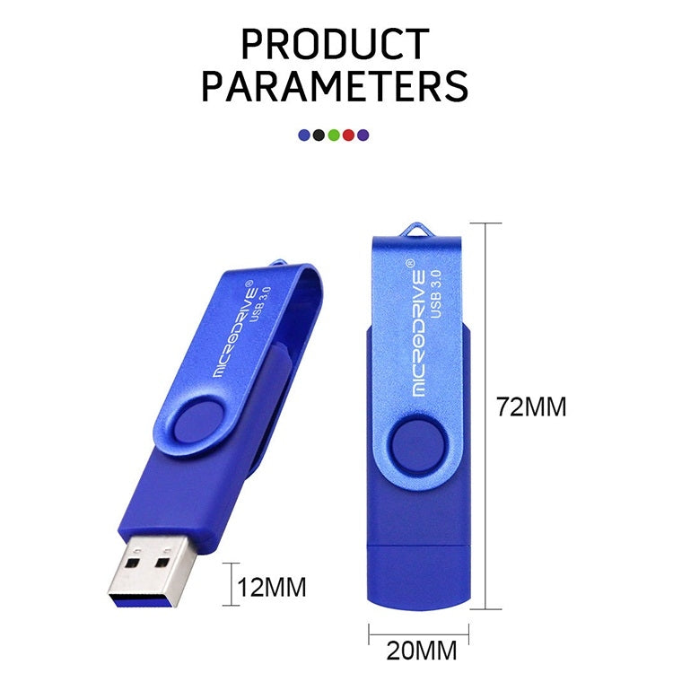 MicroDrive 16GB USB 3.0 Teléfono Android y computadora Disco giratorio de metal en forma de U de doble uso, 16GB
