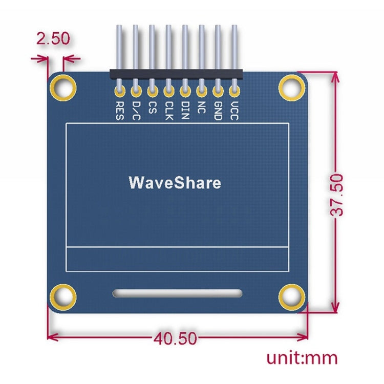 Waveshare 1,3 pulgadas 128*64 OLED, interfaces SPI/I2C, Pinhead Vertical recto