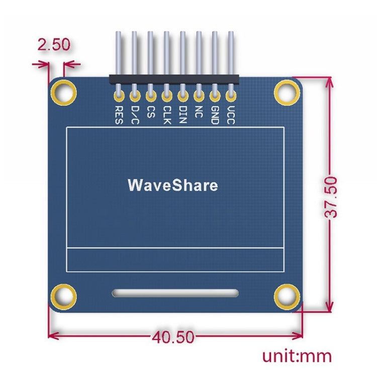 Waveshare 1,3 pulgadas 128*64 OLED(A), interfaces SPI/I2C, pinheader curvo horizontal