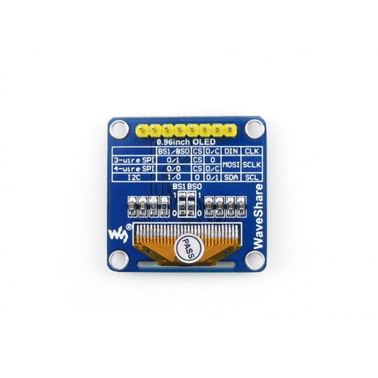Waveshare 0,96 pulgadas 128*64 OLED (B), interfaces SPI/I2C, pinheader recto vertical