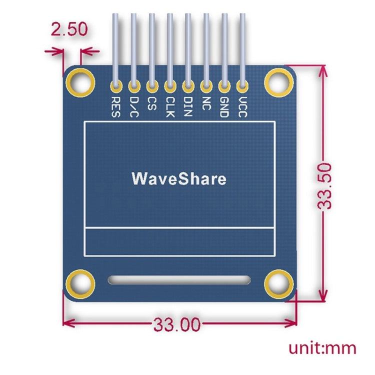 Waveshare 0,96 pulgadas 128*64 OLED (B), interfaces SPI/I2C, pinheader recto vertical