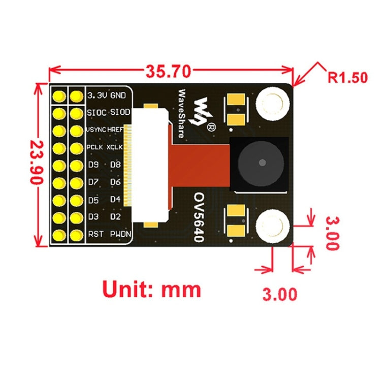 Tarjeta de módulo de cámara Waveshare OV5640 (A), 5 megapíxeles (2592x1944), basada en sensor de imagen OV5640