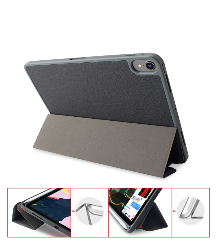 Estuche de cuero Mutural Exquisite Series con textura de tela PU + TPU para iPad Pro de 12.9 pulgadas (2018), con soporte de 3 pliegues y ranura para bolígrafo y función de suspensión y activación, For iPad Pro 12.9 inch