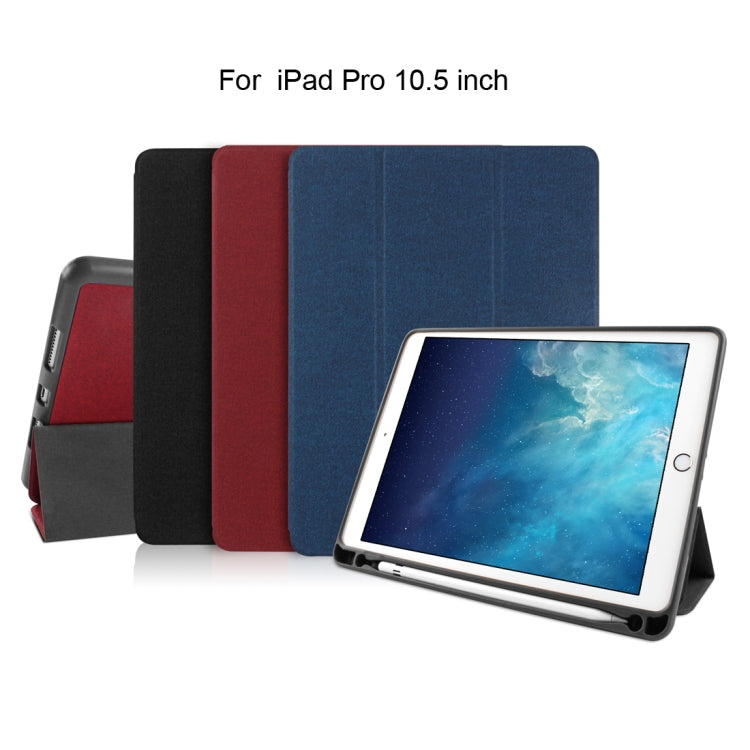 Funda de cuero Mutural Exquisite Series con textura de tela PU + TPU para iPad Pro de 10,5 pulgadas, con soporte de 3 pliegues y ranura para bolígrafo y función de suspensión y activación, For iPad Pro 10.5 inch