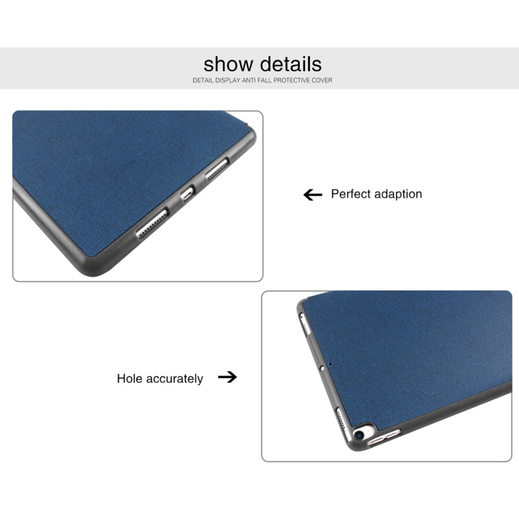 Funda de cuero Mutural Exquisite Series con textura de tela PU + TPU para iPad Pro de 10,5 pulgadas, con soporte de 3 pliegues y ranura para bolígrafo y función de suspensión y activación, For iPad Pro 10.5 inch