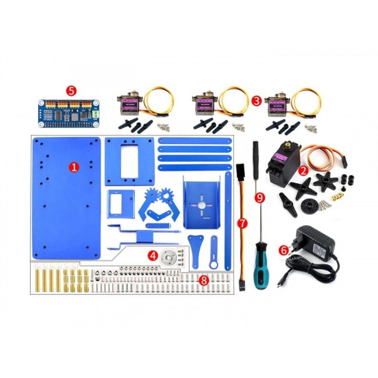Kit de brazo de robot de metal Waveshare 4-DOF para Raspberry Pi (Europa), control remoto Bluetooth / WiFi, enchufe de la UE