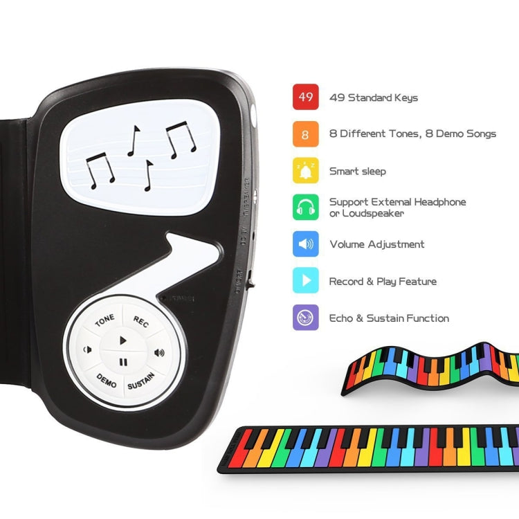 Piano electrónico para niños de silicona con rollo de mano de 49 teclas, colored